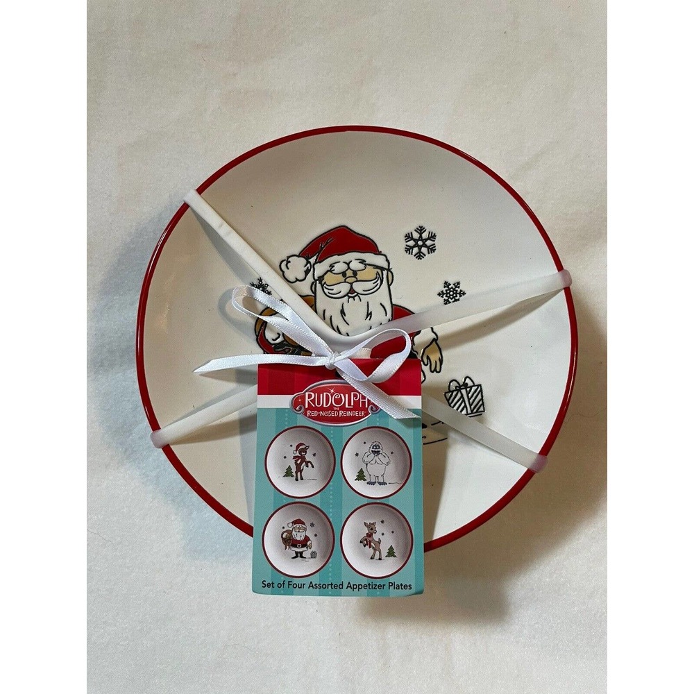 Rudolph Red Nosed Reindeer APPETIZER PLATES SET OF 4 Christmas Bumble Clarice
